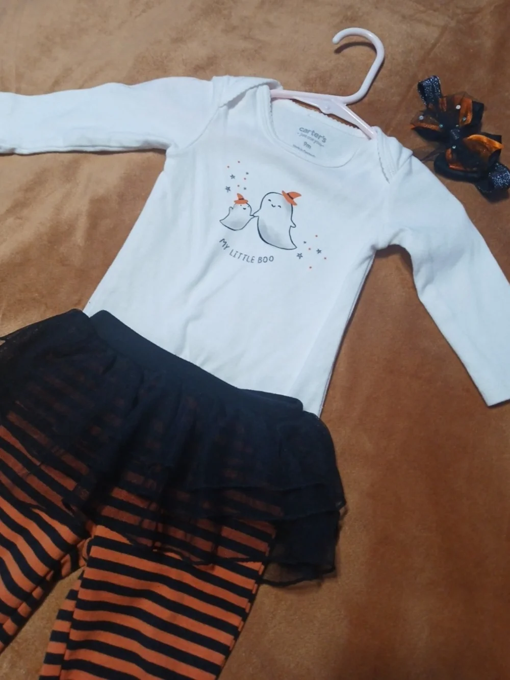 Carter's Orange & Black Striped Halloween Tutu Legging Set